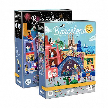 Puzzle reversible de 36 piezas Night & Day in Barcelona de Londji - Aúpa Organics