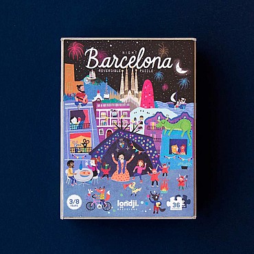 Puzzle reversible de 36 piezas Night & Day in Barcelona de Londji - Aúpa Organics